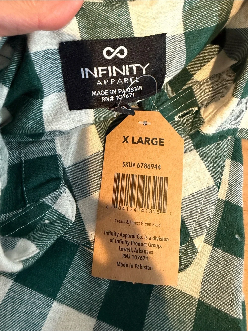 Infinity Apparel Green Cream Buffalo Plaid Flannel Shirt Button Up Shacket XL